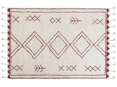 Teppich Baumwolle weiß / rot 160 x 230 cm Kurzflor KENITRA