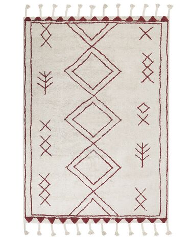 Teppich Baumwolle weiß / rot 160 x 230 cm Kurzflor KENITRA