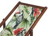 Set of 2 Acacia Folding Deck Chairs and 2 Replacement Fabrics Dark Wood with Off-White / Toucan Pattern ANZIO_819804