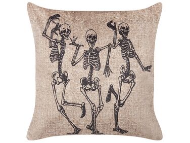 Welurowa poduszka dekoracyjna z motywem w szkielety 45 x 45 cm beżowa MORTESTI