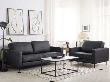 Sofagruppe 2-seters sofa + lenestol skinn svart SAVALEN