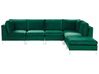 Left Hand 5 Seater Modular Velvet Corner Sofa with Ottoman Green EVJA_789760