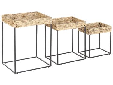 Conjunto de 3 mesas de centro de jacinto de agua beige/natural/negro HAWI