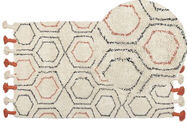 Teppich Baumwolle beige / orange 80 x 150 cm geometrisches Muster Kurzflor HAJIPUR