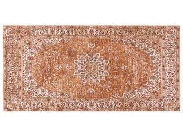 Teppich Baumwolle orange 80 x 150 cm orientalisches Muster Kurzflor HAYAT