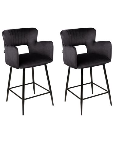 Sada 2 sametových barových židlí černé SANILAC