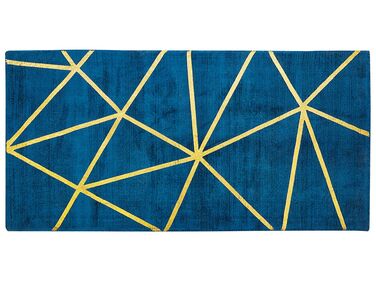 Tapis en viscose et coton bleu marine et doré à motif géométrique avec craquelures 80 x 150 cm HAVZA