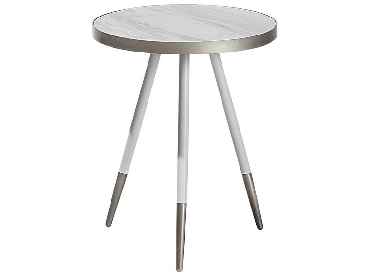 Marble Effect Side Table White with Silver RAMONA_705798