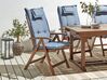 Set of 6 Acacia Wood Garden Folding Chairs Dark Wood with Blue Cushions AMANTEA_879776