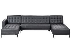 5-istuttava musta keinonahkaverhoiltu U-kulmavuodesohva ABERDEEN 5-istuttava musta keinonahkaverhoiltu U-kulmavuodesohva ABERDEEN