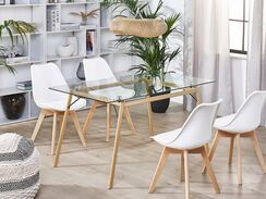 Ruokapöytä lasitasolla metalli vaalea puu 140 x 80 cm KAMINA Ruokapöytä lasitasolla metalli vaalea puu 140 x 80 cm KAMINA