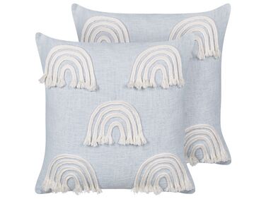 Set of 2 Cotton Cushions Embroidered Rainbows 45 x 45 cm Light Blue LEEA 