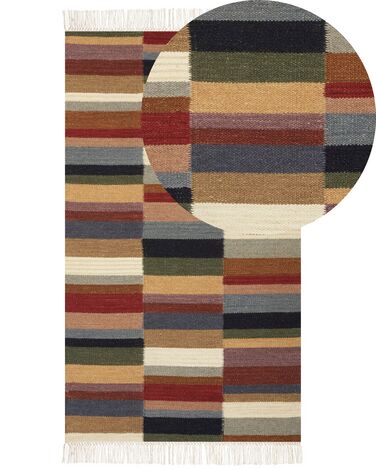 Kelim Teppich Wolle mehrfarbig 80 x 150 cm geometrisches Muster Kurzflor MUSALER