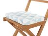 Table et 2 chaises de jardin en bois avec coussins bleu et blanc FIJI_764290
