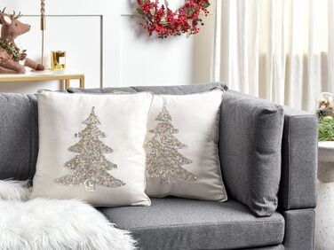 Set of 2 Cotton Cushions Christmas Tree Pattern 45 x 45 cm Beige CLEYERA