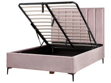 Zamatová posteľ s úložným priestorom 140 x 200 cm ružová SEZANNE