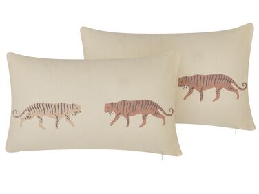 Set of 2 Cushions Tiger Motif 30 x 50 cm Beige NIEREMBERGIA