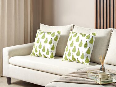 Set of 2 Cushions Pear Pattern 45 x 45 cm White and Green TRACHELIUM