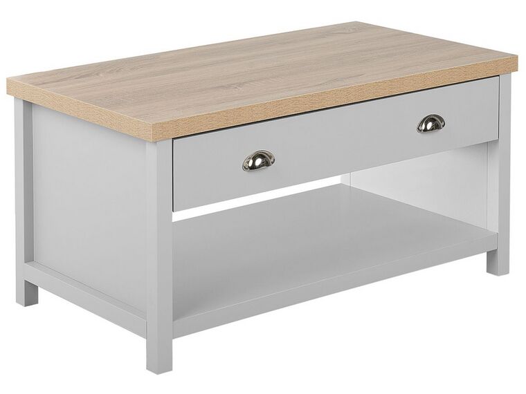 Konferenčný stolík so zásuvkou sivá/svetlé drevo CLIO_749336