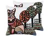 Set of 2 Embroidered Cotton Cushions Cat Motif 50 x 50 cm Multicolour MEHSANA_829330