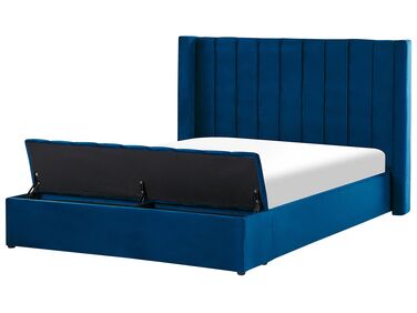 Velvet EU King Size Waterbed with Storage Bench Blue NOYERS