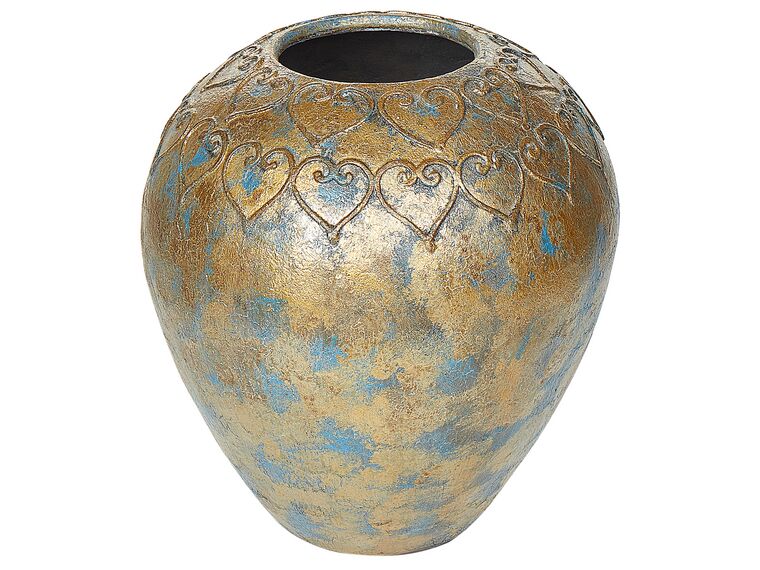 Terracotta dekorativ vase 33 cm guld med turkis NIDA_735648
