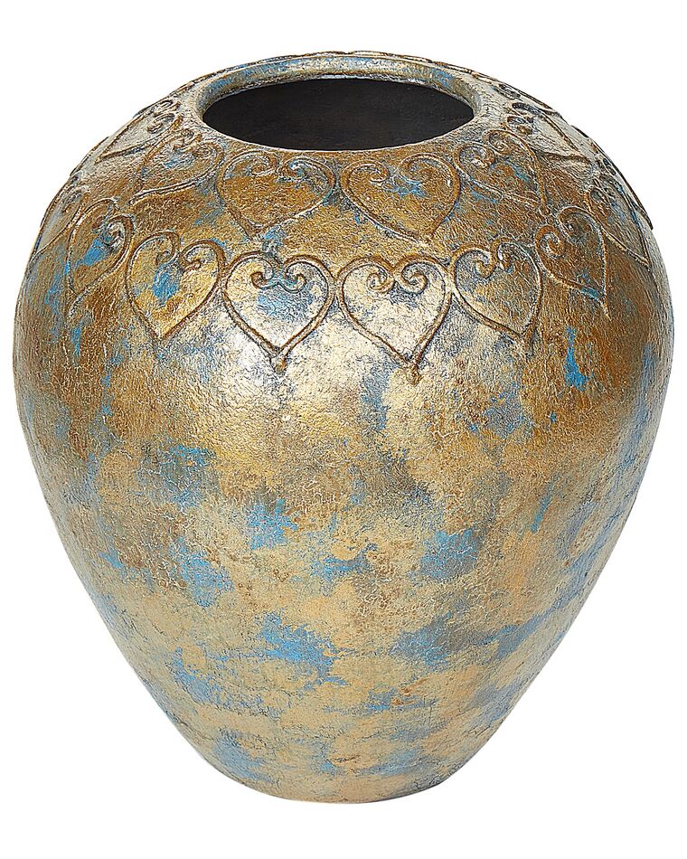 Decoratieve vaas goud/turquoise keramiek NIDA_735648