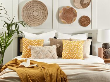 Cotton Cushion Leaf Pattern 45 x 45 cm Yellow GINNALA