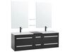 Badrumsmöbler väggskåp 2 spegel 2 tvättställ och glashylla svart MADRID_58822