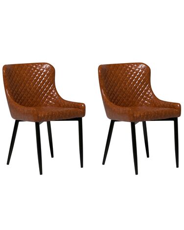 Conjunto de 2 sillas de comedor de piel sintética marrón dorado/negro SOLANO