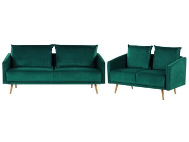 Sofa Set Samtstoff grün 5-Sitzer mit goldenen Beinen MAURA