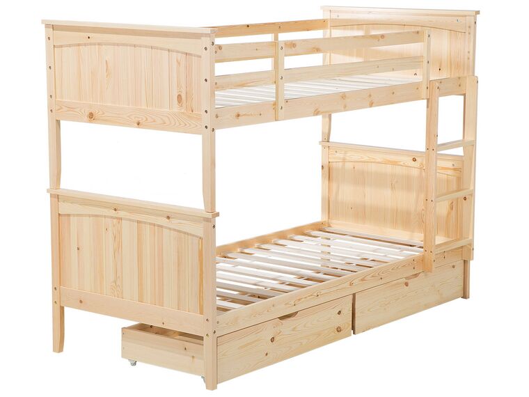 Łóżko piętrowe z szufladami drewniane 90 x 200 cm jasne drewno ALBON_883451
