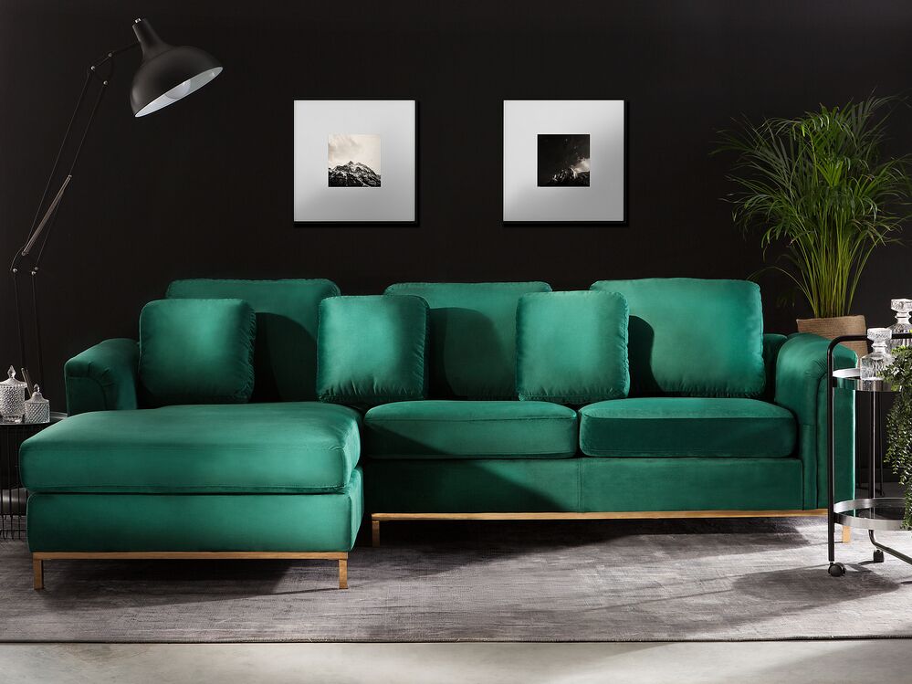 Right Hand Velvet Corner Sofa Emerald Green Oslo Beliani Fr Right Hand Velvet Corner Sofa Emerald, Green Velvet Corner Sofa Bed