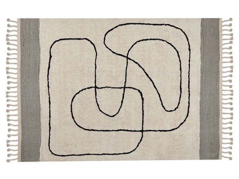 Teppich Baumwolle beige / schwarz 140 x 200 cm abstraktes Muster Kurzflor DOKUZ_839977