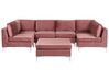 6 personers u-sofa med fodskammel lyserød velour EVJA_858761