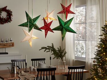 Set of 2 LED Hanging Glitter Stars 60 cm Green MOTTI