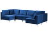 6 Seater U-Shaped Modular Velvet Sofa Blue EVJA_859727