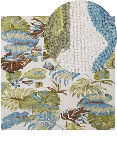 Tapete de lã com padrão de folhas multicolor 200 x 200 cm KINIK