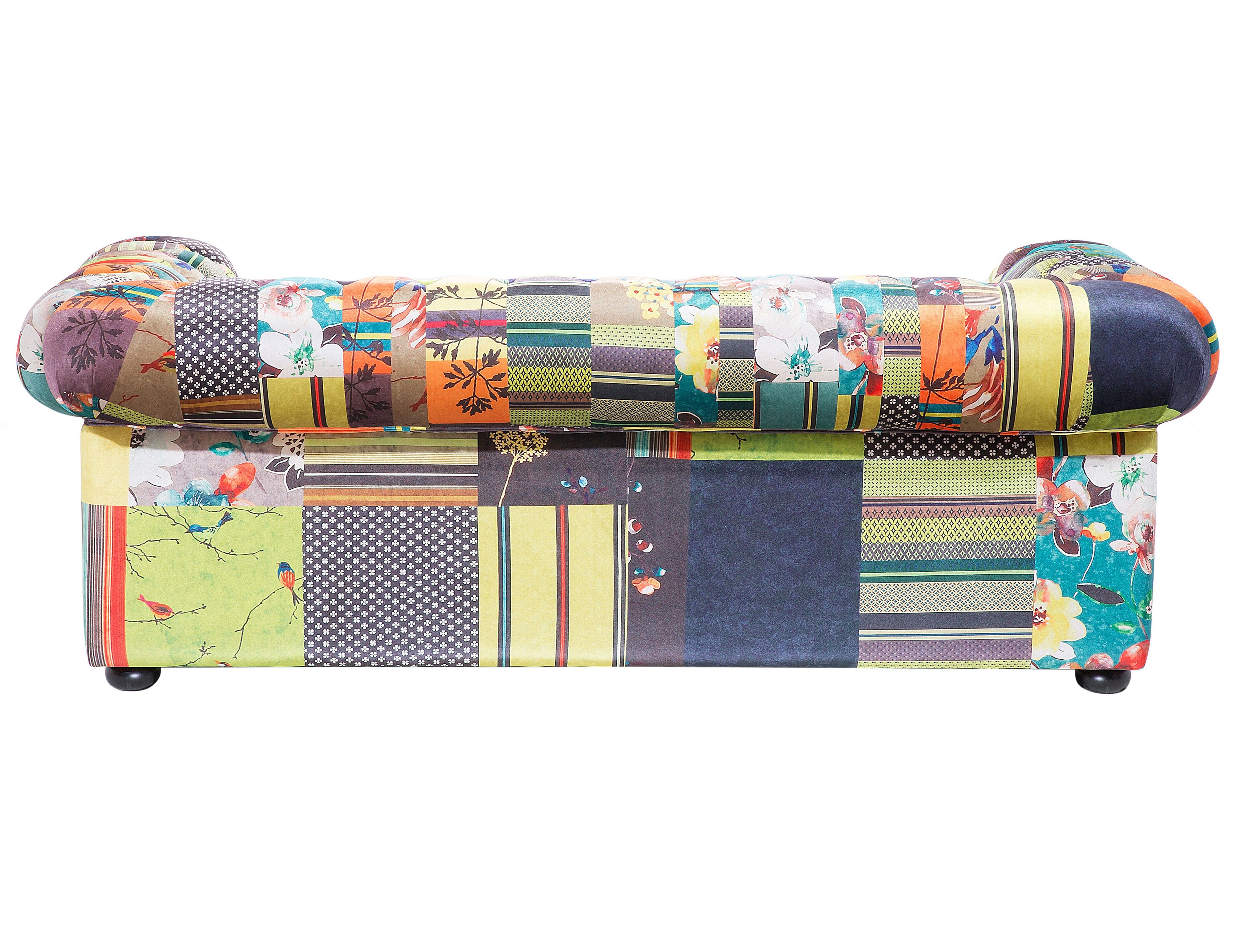 Sofa 3-osobowa patchworkowa żółta CHESTERFIELD