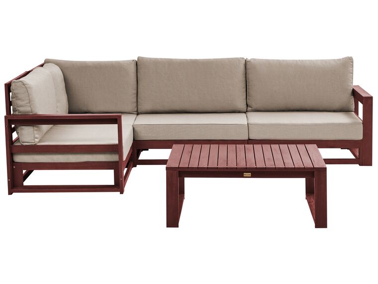 Lounge Set zertifiziertes Holz mahagonibraun 4-Sitzer rechtsseitig modular Auflagen taupe TIMOR II_853358