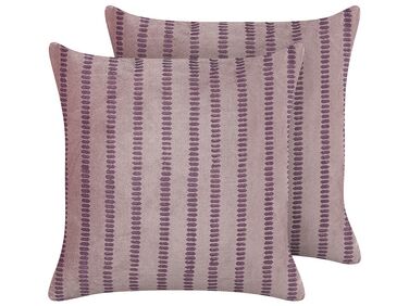 Set of 2 Velvet Cushions Striped 45 x 45 cm Pink AGAPANTHUS