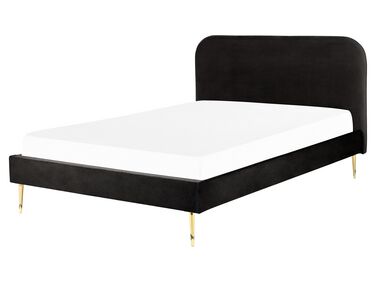 Bed fluweel zwart 160 x 200 cm FLAYAT