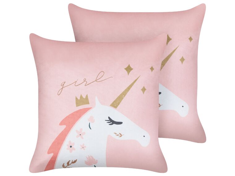 Set of 2 Velvet Kids Cushions Unicorn Motif 45 x 45 cm Pink UNIOLA_879409