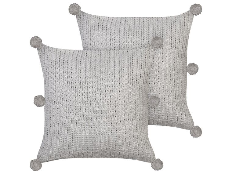 Set of 2 Cotton Knitted Cushions 45 x 45 cm Grey OCOTEA_914075