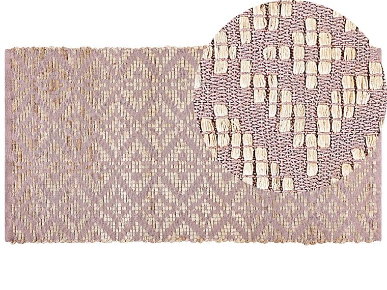 Teppich Baumwolle beige / rosa geometrisches Muster 80 x 150 cm Kurzflor GERZE_853489