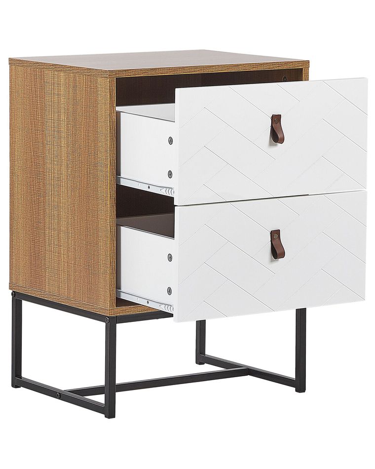 2 Drawer Bedside Table Light Wood with White NUEVA Beliani.co.uk