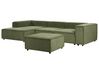 Kombinálható háromszemélyes jobb oldali zöld kordbársony kanapé ottománnal APRICA_895400