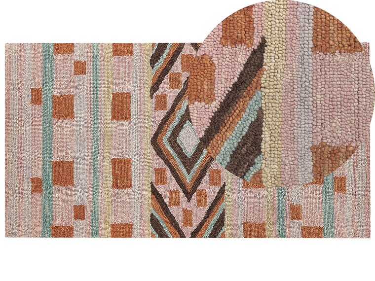 Alfombra de lana marrón/verde/naranja/rosa 80 x 150 cm YOMRA_836391