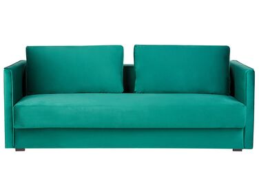 Sofá-cama de 3 lugares com arrumação em veludo verde esmeralda EKSJO
