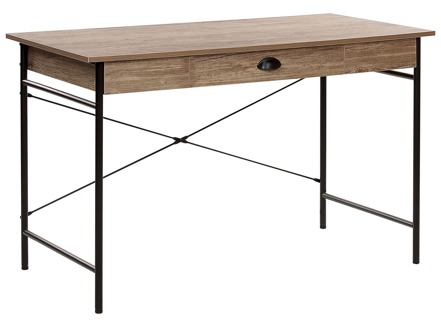 Desk dark wood shade steel frame with drawer 120x60 cm Casco -